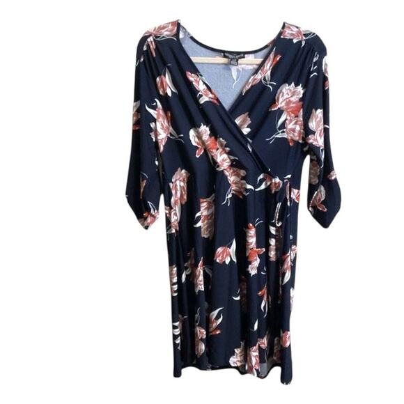 Beeches Brook Dress Women’s Size L Knit Wrap Black Floral Career Work Surplice - Picture 1 of 11